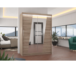 Tolóajtós szekrény tükörrel és LED világítással BOLTON 150 Truffle+Truffle