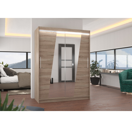 Tolóajtós szekrény tükörrel és LED világítással BOLTON 150 Truffle+Truffle