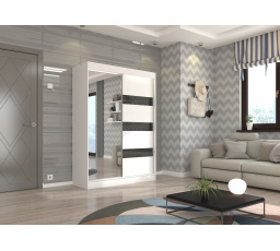 Tolóajtós szekrény tükörrel és lacobellel TOURA 150 Fehér+Fekete Lacobel