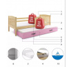 KUBUŚ PODWÓJNE RAMA SOSNA SZUFLADA RÓŻOWY BEZ MATERACY 80 X 190 KPL