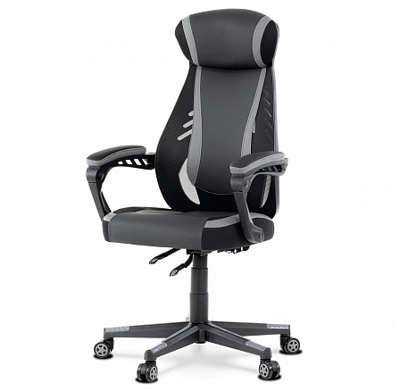 Herní křeslo, houpací mechanismus, šedá ekokůže, KA-Y213 GREY