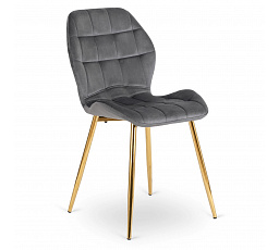 Krzesło LUCKY Szare ze Złotymi Nogami Welurowe