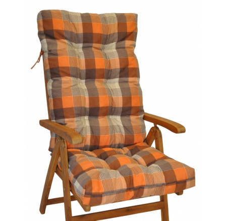Polstr na teakové zahradní křeslo vysoké - látka UNIKO oranžová kostka