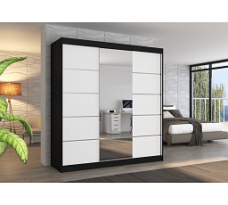 Tolóajtós szekrény tükörrel BERGEN 200 Fekete+Fehér