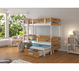 Háromszemélyes emeletes ágy matracokkal ETAPO 180x80 Fehér+Artisan