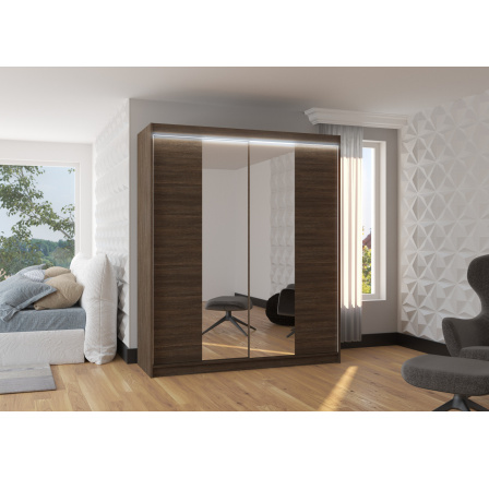 Tolóajtós szekrény tükörrel és LED világítással BALANCE 180 Choco+Choco