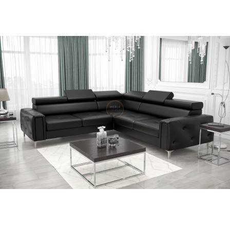 NAROŻNIK ORION I Z FUNKCJĄ SPANIA 255×255 CM SKÓRA NATURALNA - Skóra czarna , lewa