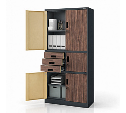 Irodai fém szekrény trezorral antracit / dió: Eco Design FILIP II, 900 x 1850 x 400 mm