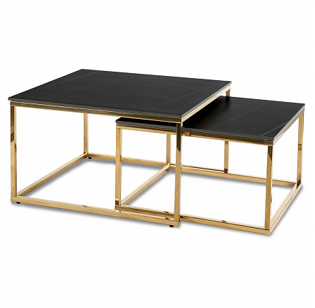 Zestaw Stolików Ceramicznych TENOR Czarny Marmur/ Złoty