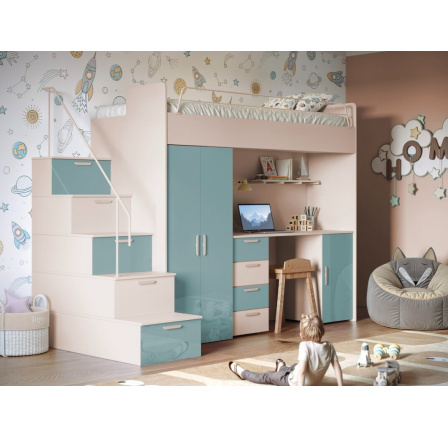 Patrová postel PARADISE 4S Kašmír Modrá Lesk