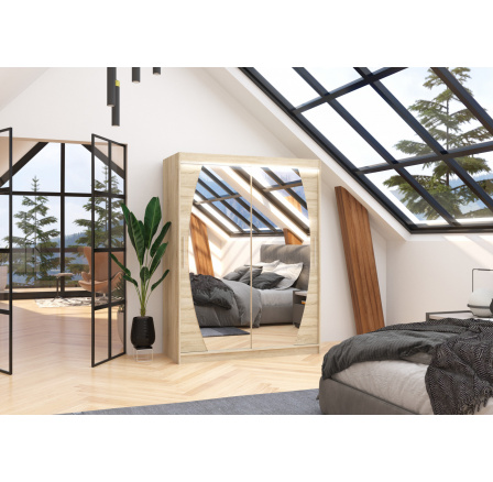 Tolóajtós szekrény tükörrel és LED világítással ALEN 150 Sonoma+Sonoma