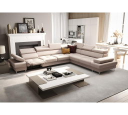 NAROŻNIK Z FUNKCJĄ SPANIA I RELAX GALAXY MAX 350x280 CM - Odcienie beżu , prawa