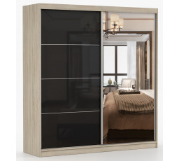 MULTI 31 gardróbszekrény - 233 cm, Sonoma Tölgy/Fekete Fényes