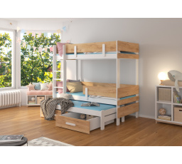 Háromszemélyes emeletes ágy matracokkal ETAPO 200x90 Fehér+Arany Tölgy