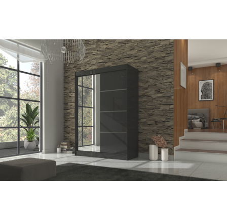 Tolóajtós szekrény tükörrel GILTON 150 Fekete+Fekete