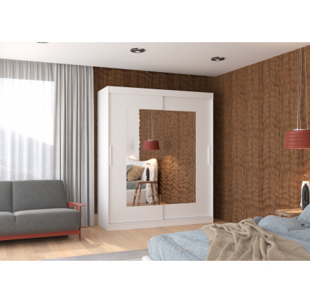 Tolóajtós szekrény tükörrel ROSETTE 180 Fehér+Fehér