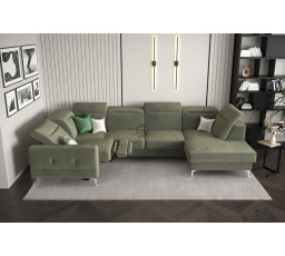 NAROŻNIK MALIBU MAX II Z FUNKCJĄ SPANIA I FUNKCJĄ RELAX 180x350x182 CM - Odcienie oliwkowego , Strona lewa