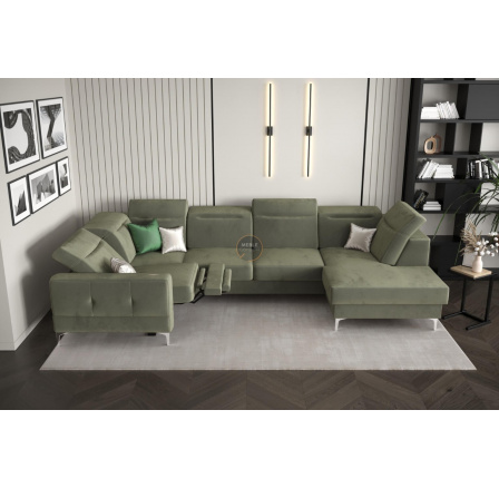 NAROŻNIK MALIBU MAX II Z FUNKCJĄ SPANIA I FUNKCJĄ RELAX 180x350x182 CM - Odcienie oliwkowego , Strona lewa