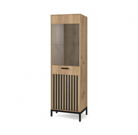 LAMINO W-1 vitrinszekrény, Craft Tölgy/Fekete