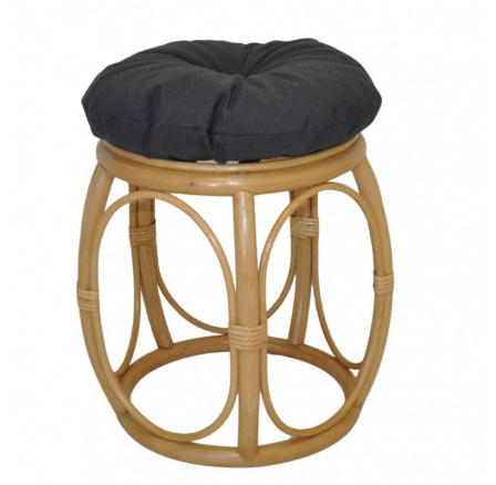 Ratanová taburetka široká medová polstr tmavě šedý melír