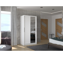 Tolóajtós és tükrös ruhásszekrény BAROS 100 Fehér+Fehér