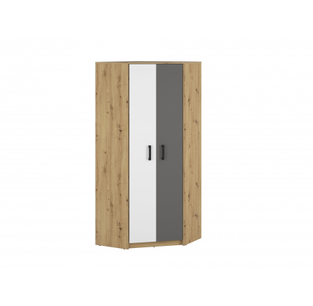 FINI 13 korpus dąb artisan/front biały/wstawka antracyt - szafa narożna