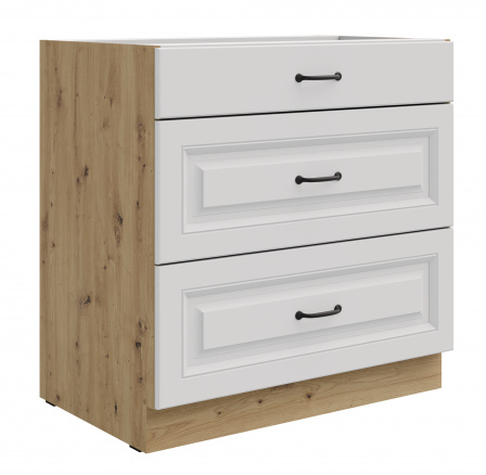 Dolní skříňka STELLO - 80 D 3S BB, Dub Artisan/Bílý mat
