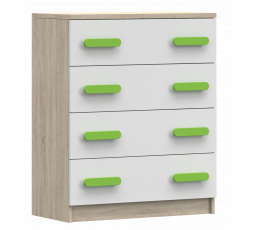 Komód 4S SMYK III - 02, Sonoma Tölgy/Fehér/Zöld