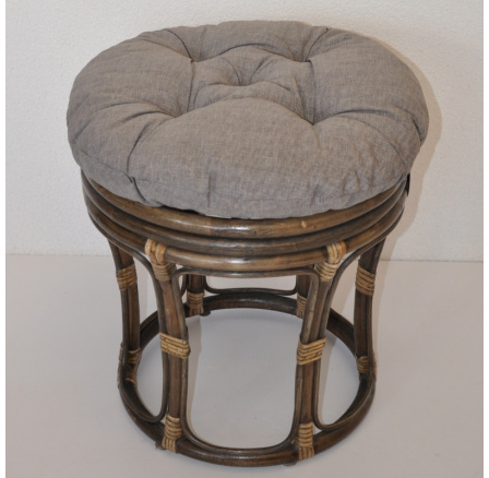 Ratanová taburetka velká hnědá polstr šedý melír