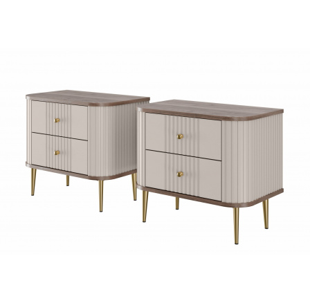 Zestaw szafek nocnych Vesper 56 cm - kaszmir / orzech / złote nogi