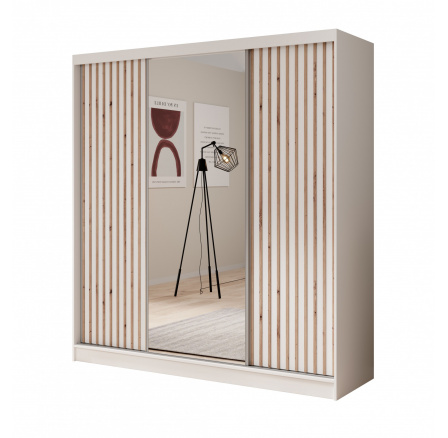 Tolóajtós és tükrös ruhásszekrény Ida 200 Fehér+Fehér