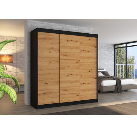 Tolóajtós szekrény MEGAN 200 Fekete+Artisan