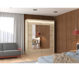 Tolóajtós szekrény tükörrel és LED világítással ROSETTE 180 Sonoma+Sonoma