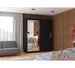 Tolóajtós szekrény tükörrel TOM 180 Fekete+Fekete