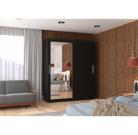 Tolóajtós szekrény tükörrel TOM 180 Fekete+Fekete