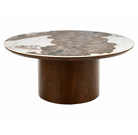 RONDO Ceramic konferencia asztal 80cm, Pandoro Fehér Fény / Dió