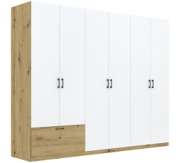 ALTA 6D1S ruhásszekrény, Artisan Tölgy/Fehér
