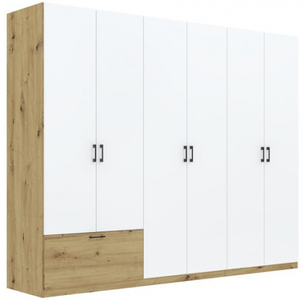 ALTA 6D1S ruhásszekrény, Artisan Tölgy/Fehér