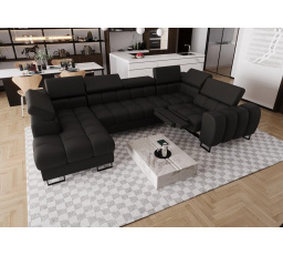 NAROŻNIK ASPEN MAX II RELAX 198x350x170 CM SKÓRA NATURALNA - prawa , Skóra czarna