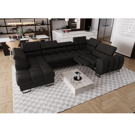 NAROŻNIK ASPEN MAX II RELAX 198x350x170 CM SKÓRA NATURALNA - prawa , Skóra czarna