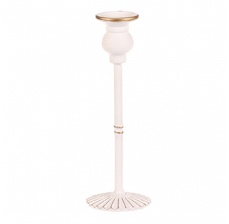 Fém gyertyatartó - 24 cm, kúpos gyertyához, fehér Fém gyertyatartó - 24 cm, kúpos gyertyához, fehér