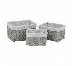 Koš regálový - proutěný, šedý s látkou, cena za sadu 3 ks