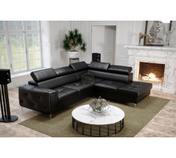 NAROŻNIK ORION II Z FUNKCJĄ SPANIA 225x255 CM SKÓRA NATURALNA - Skóra czarna , Strona prawa