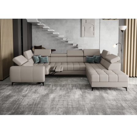 NAROŻNIK PORTO MAX I RELAX SKÓRA NATURALNA 225x350X193 CM - prawa , Skóra szara