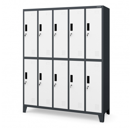 Antracit-fehér szekrény 10 dobozzal: BARTEK, 1360 x 1720 x 450 mm